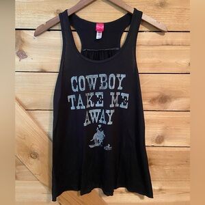 Ali Dee “Cowboy Take Me Away” Black Graphic Racerback Tank Top